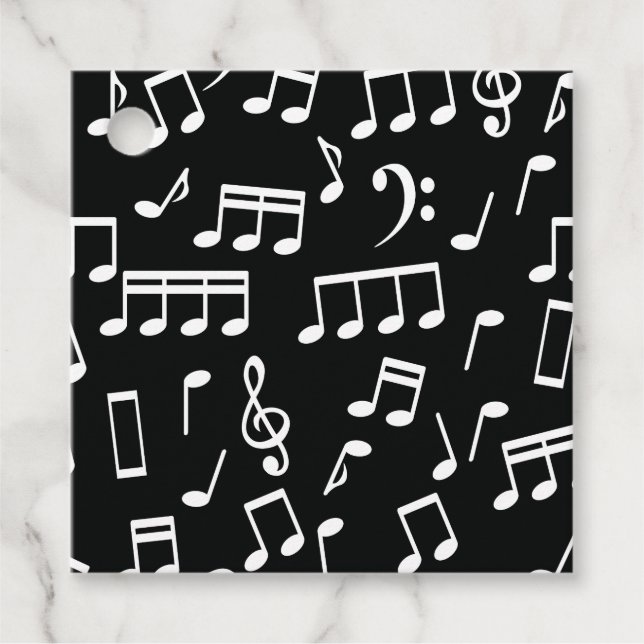 Weiße Musiknoten auf schwarzen Hintergrund Geschen Geschenkanhänger (Vorderseite)