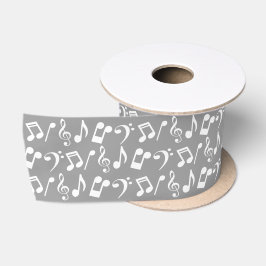 Weiße Musiknoten (Silbergrau) Satinband