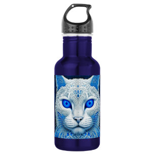 Weiße mystische Katze Ätherische AI-Kunst Edelstahlflasche