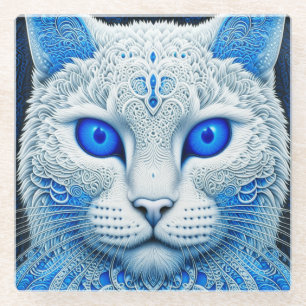 Weiße mystische Katze Ätherische KI-Kunst Glasuntersetzer