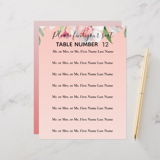 Weiße Narcissus auf rosa Hochzeitssitze Flyer (Vorderseite/Rückseite Beispiel)