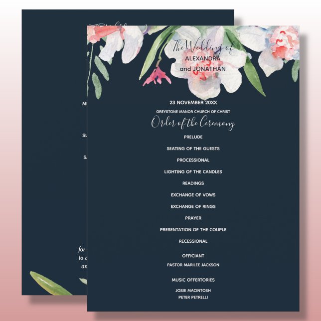 Weiße Narzisse auf Navy-Hochzeitsprogramm Programm (Von Creator hochgeladen)