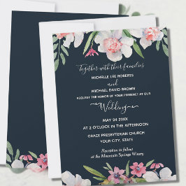 Weiße Narzisse über die Hochzeit von Navy-Floral Einladung