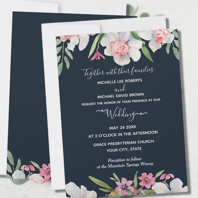 Weiße Narzisse über die Hochzeit von Navy-Floral Einladung (Von Creator hochgeladen)