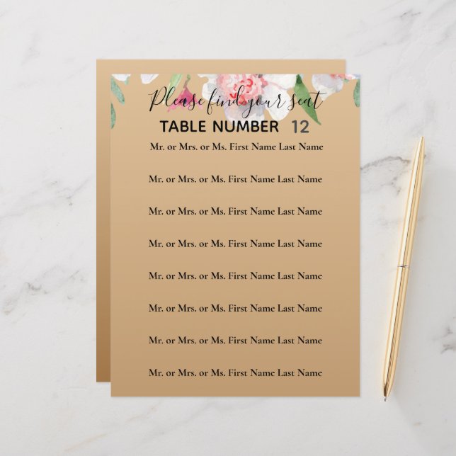 Weiße Narzissen auf Champagner-Hochzeitszeichen (Vorderseite/Rückseite Beispiel)