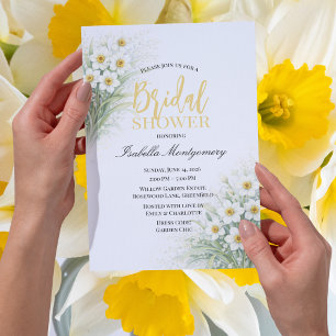 Weiße Narzissen-Blumen-Brautparty-Eleganz Einladung