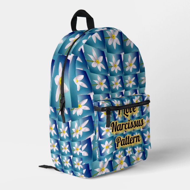 Weiße Narzissenmuster Bedruckter Rucksack (Rückseitige Ecke links)