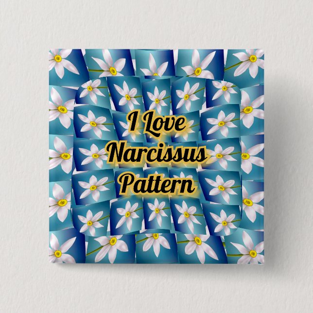 Weiße Narzissenmuster Button (Vorderseite)