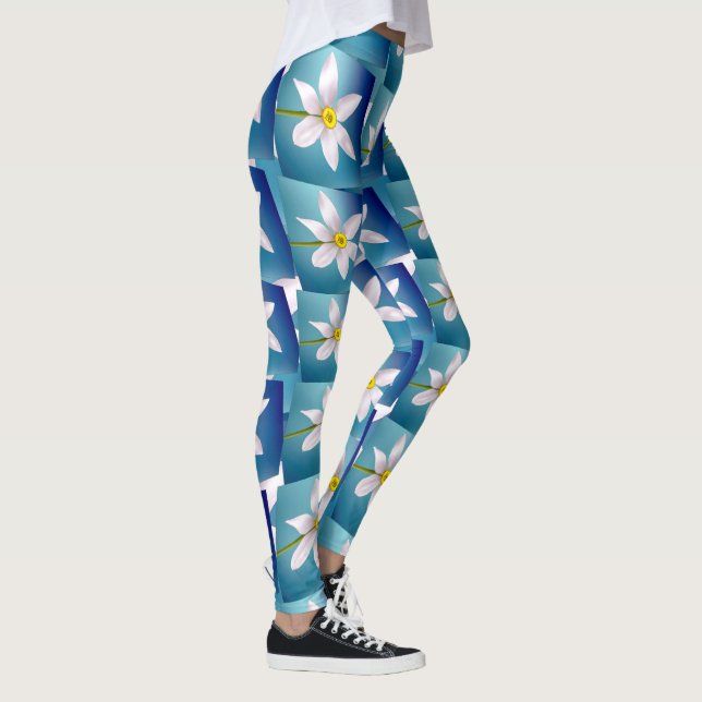 Weiße Narzissenmuster Leggings (Rechts)