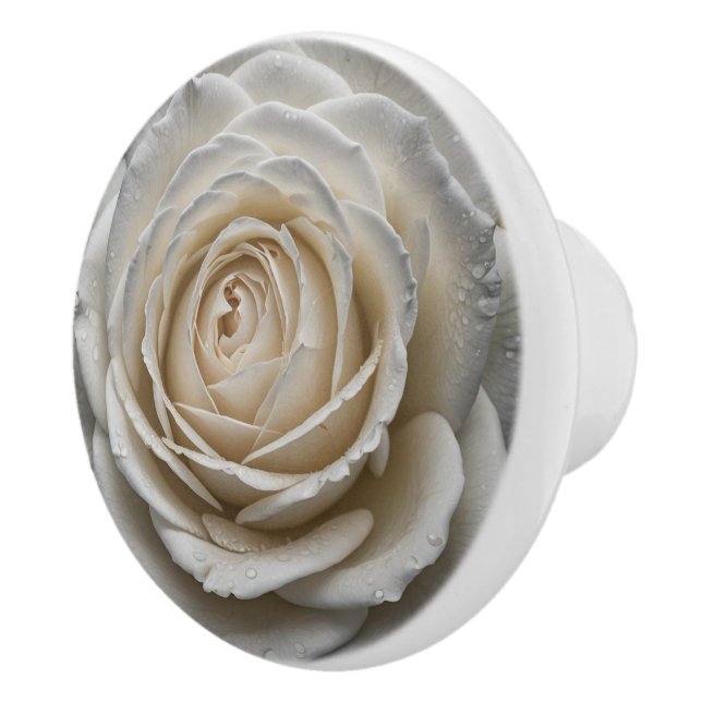 Weiße nasse Rose nahes Design Keramikknauf (Rechts)