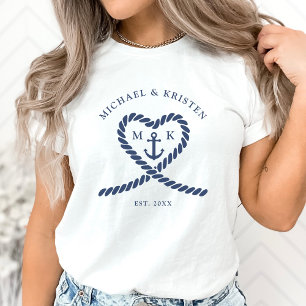 Weiße & nautisch blaue Seil-Herz-Anker-Hochzeit  T-Shirt