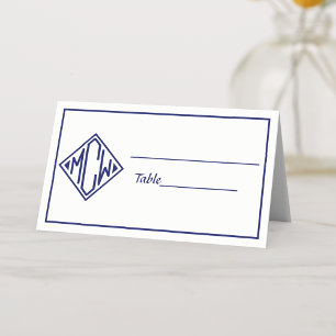 Weiße Navy Blau Diamant Monogramm-Schrift DIY Hint Platzkarte