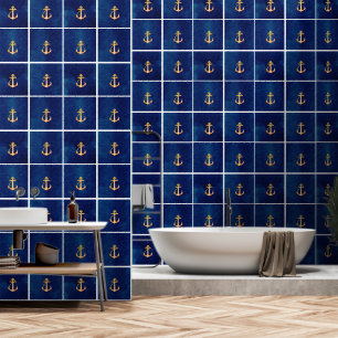 Weiße Navy Blau mit gelbem Boot Anker Imitate Tile Tapete