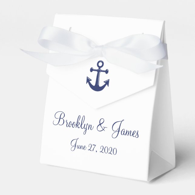Weiße Navy Blue Nautic Gastgeschenk Hochzeit Boxen Geschenkschachtel (Vorderseite)