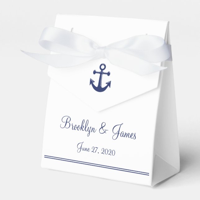 Weiße Navy Blue Nautic Gastgeschenk Hochzeit Boxen Geschenkschachtel (Vorderseite)