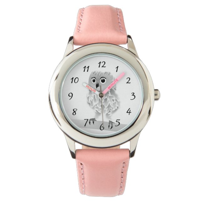 Weiße Niedliche Eule Armbanduhr (Vorderseite)