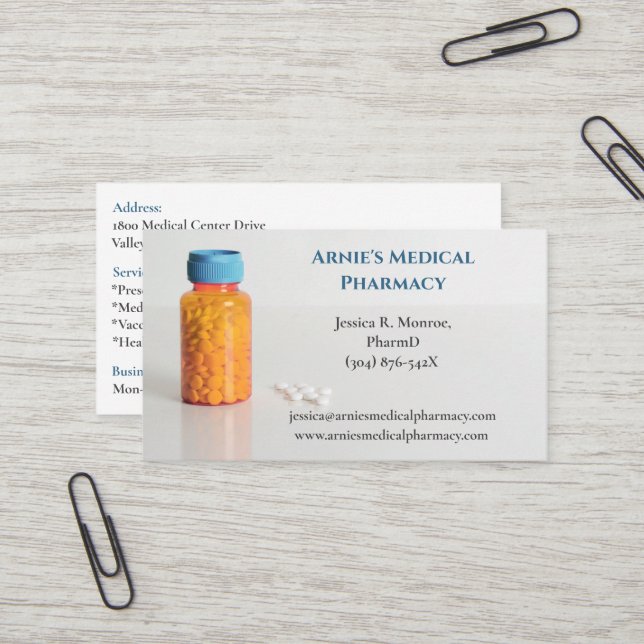 Weiße Orangefarbene Flasche RX Pharmakokinetische  Visitenkarte (Vorderseite/Rückseite Beispiel)