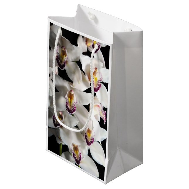 Weiße Orchid-Spray Kleine Geschenktüte (Vorderseite Schrägansicht)