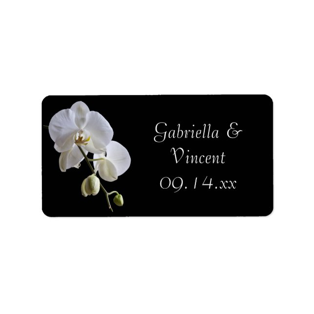 Weiße Orchidee auf dem Etikett der Schwarzen Gastg Adressaufkleber (Vorne)