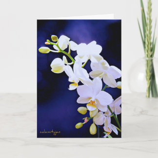Weiße Orchidee auf Königsblau Geburtstags-Karte Karte