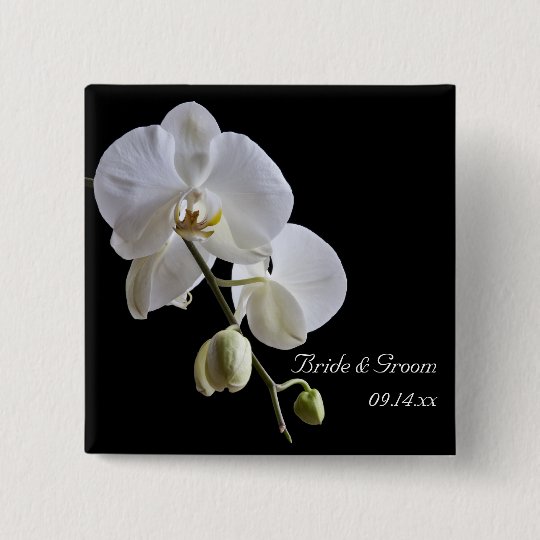 Weiße Orchidee auf schwarzer Hochzeit Quadratischer Button 5,1 Cm