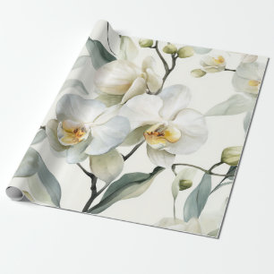 Weiße Orchidee Elegante Gelbe Florale Botanik Geschenkpapier