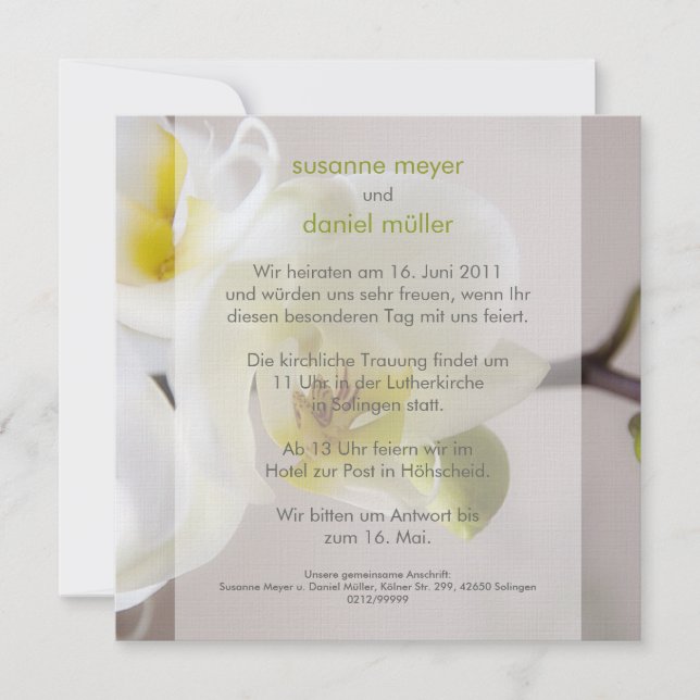 Weiße Orchidee • Hochzeitseinladung Einladung (Vorderseite)