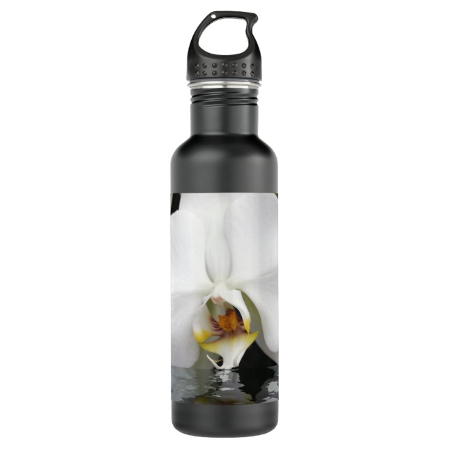Weiße Orchidee im Pool Wasserflasche Edelstahlflasche (Vorderseite)