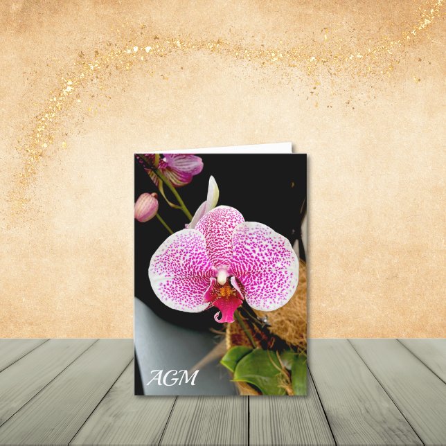 Weiße Orchidee mit rosa Fußketten, Mitteilungskart Dankeskarte (Monogram/Name optional.
Personalize to update or remove.)