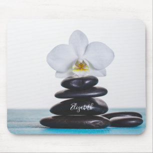 Weiße Orchidee,Therapeut Zen Steine Mousepad