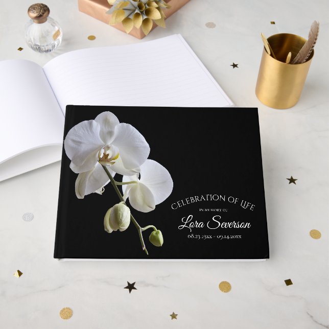 Weiße Orchidee zur Schwarzen Feier zum Gedenken an Gästebuch (Vorderseite Offen)