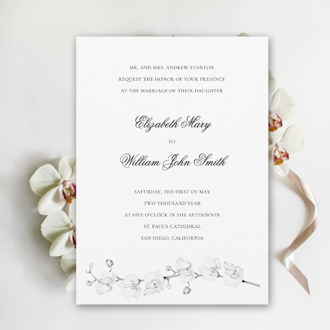 Weiße Orchideen Art formale traditionelle Hochzeit Einladung (white orchid wedding invitation elegant floral white exotic formal traditional fine art flowers)