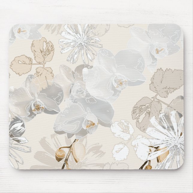 Weiße Orchideen auf einer hellen Creme Mousepad (Vorne)
