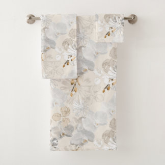 Weiße Orchideen auf hellem Creme  Badhandtuch Set