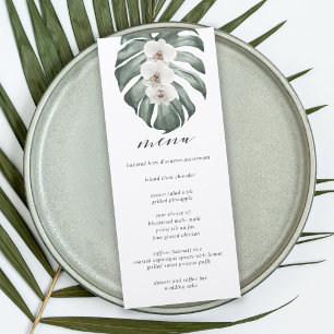 Weiße Orchideen auf Monstera Tropical Hochzeitsmen Einladung