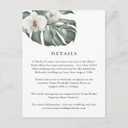 Weiße Orchideen auf Monstera Tropische Hochzeit De Begleitkarte