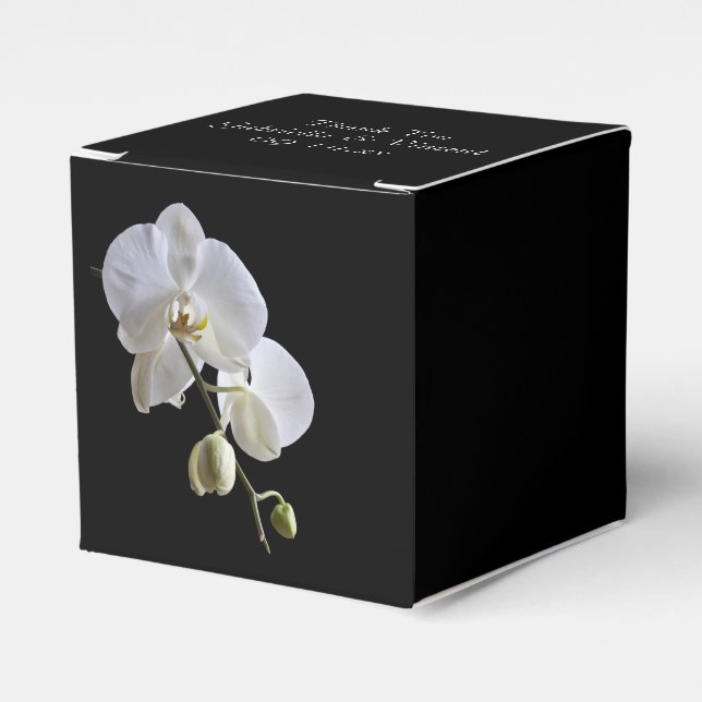 Weiße Orchideen auf Schwarzer Hochzeit Geschenkschachtel (Vorderseite)