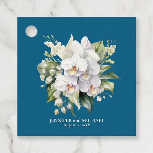 Weiße Orchideen Blume Blumenhochzeit Geschenkanhänger (Vorderseite)
