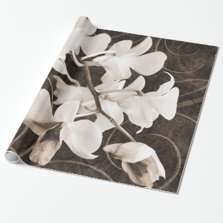 Weiße Orchideen-Blume Sepia Schwarzer Hintergrund  Geschenkpapier