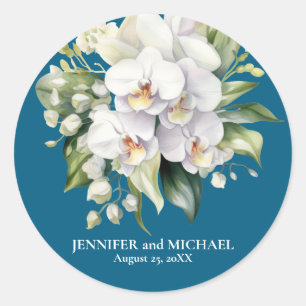 Weiße Orchideen Blumen Florale Hochzeit Runder Aufkleber