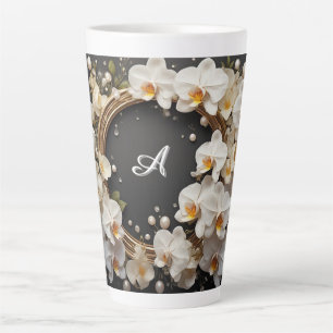 Weiße Orchideen-Blumenkranz mit Perlen und Gold Milchtasse