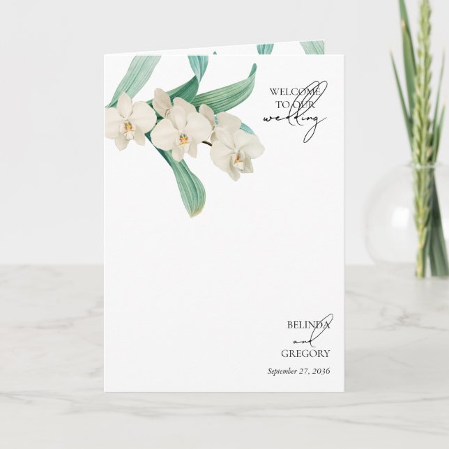 Weiße Orchideen Florale Hochzeitsordnung Programm (Vorderseite)
