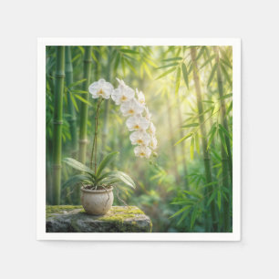 Weiße Orchideen im Bambuswald Serviette