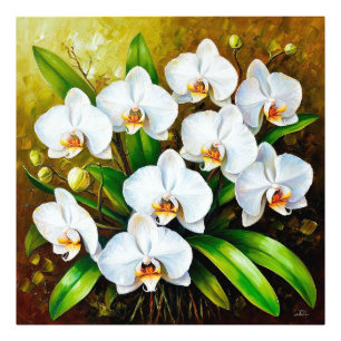 Weiße Orchideen mit grünen Blätter Fotodruck