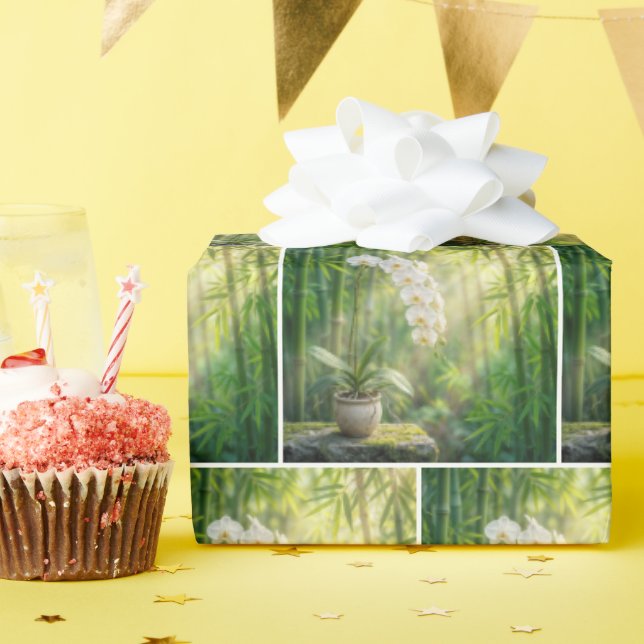 Weiße Orchideen und Bambuswald Geschenkpapier (Geburtstagsparty)