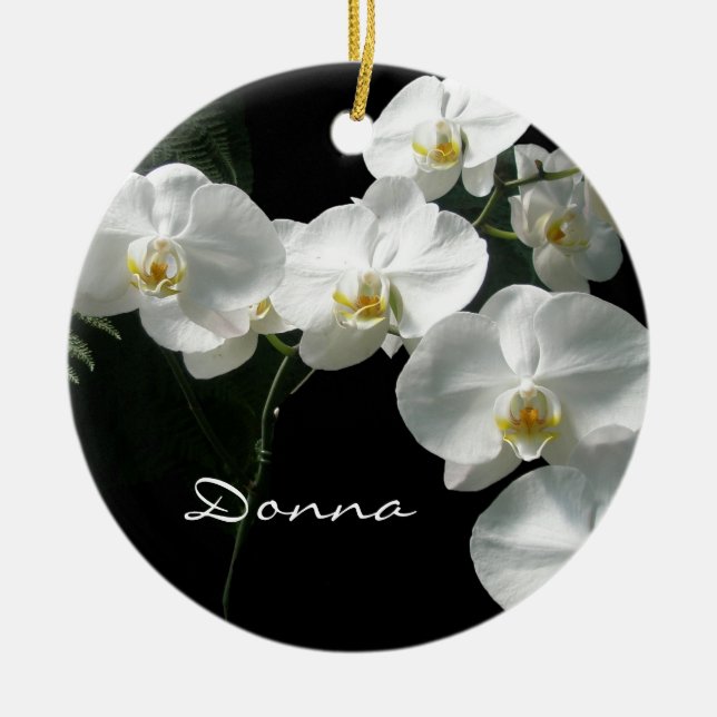 Weiße Orchideen-Weihnachtsverzierung Keramik Ornament (Vorne)