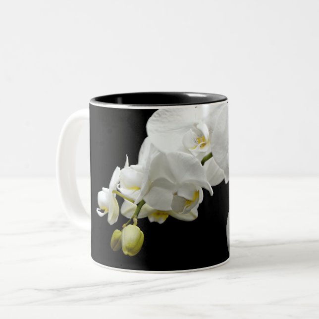 Weiße Orchideenbllosse Zweifarbige Tasse (Vorderseite Links)