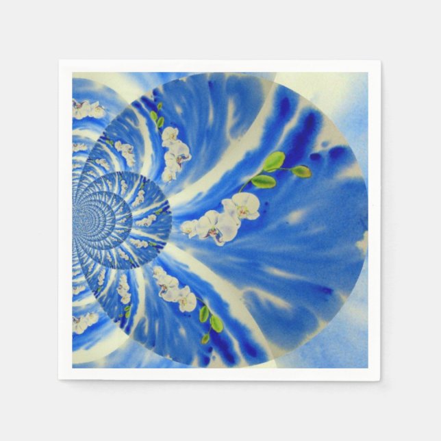 Weiße Orchideenlackierung, Wolken Mandala Serviette (Vorderseite)
