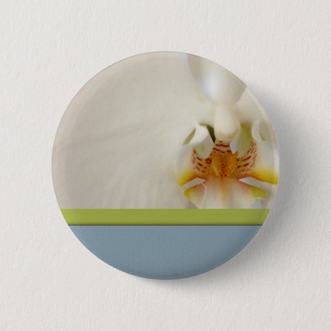 Weiße Orchideenschablone mit blauem und grünem Button (Vorderseite)