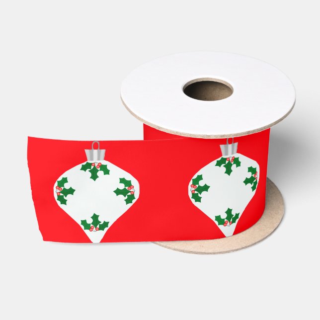 Weiße Ornamente mit Holly-Rot-Band Satinband (Spule)